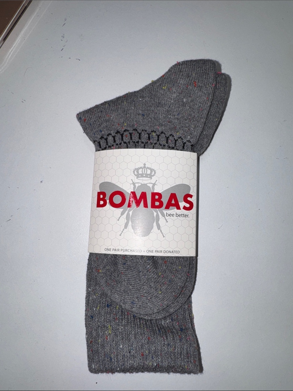 Bombas Gray Crew Socks with Multicolor Flecks